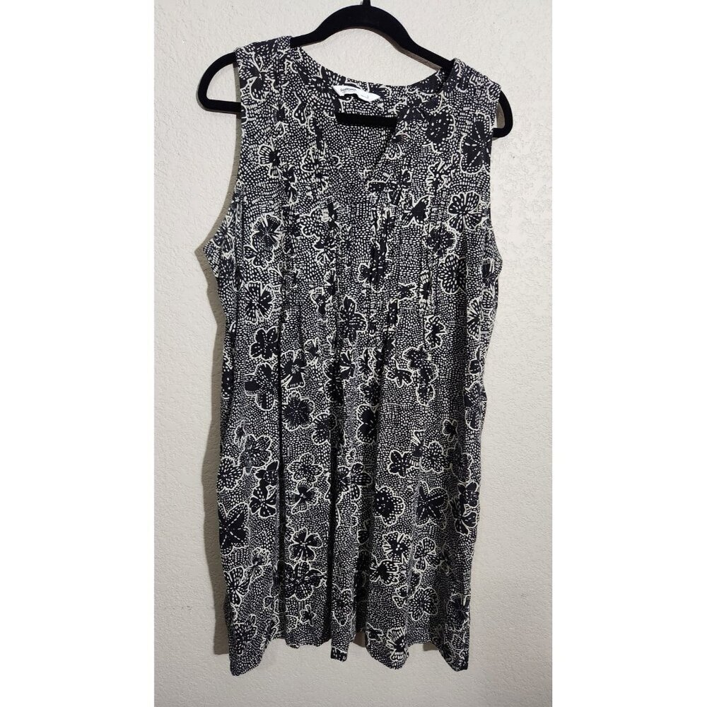 Sonoma Dress Womens Large Sleeveless Floral Linen Rayon Pockets Summer Casual